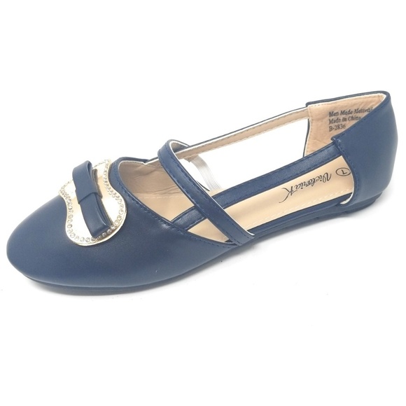 Mary Jane Ballet Buckled Open Flats, B-2836, Navy - Picture 3 of 5